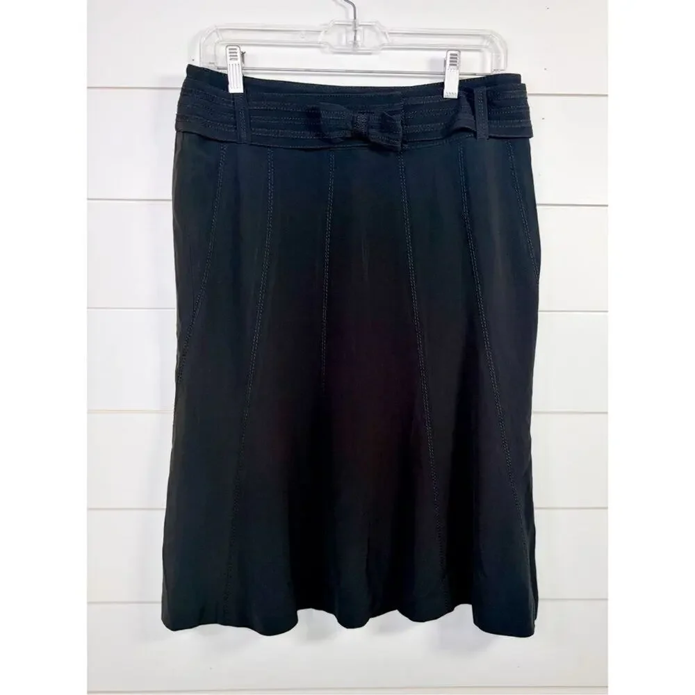 Karen Millen Women's Paneled Bow Belted Flared Hem Mini Skirt Black Size 6